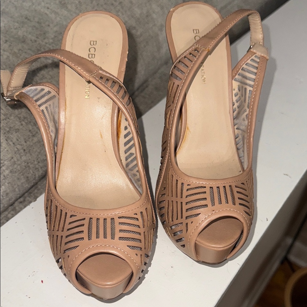 BCBGeneration Women's Brown Peep Toe Slingback Heels